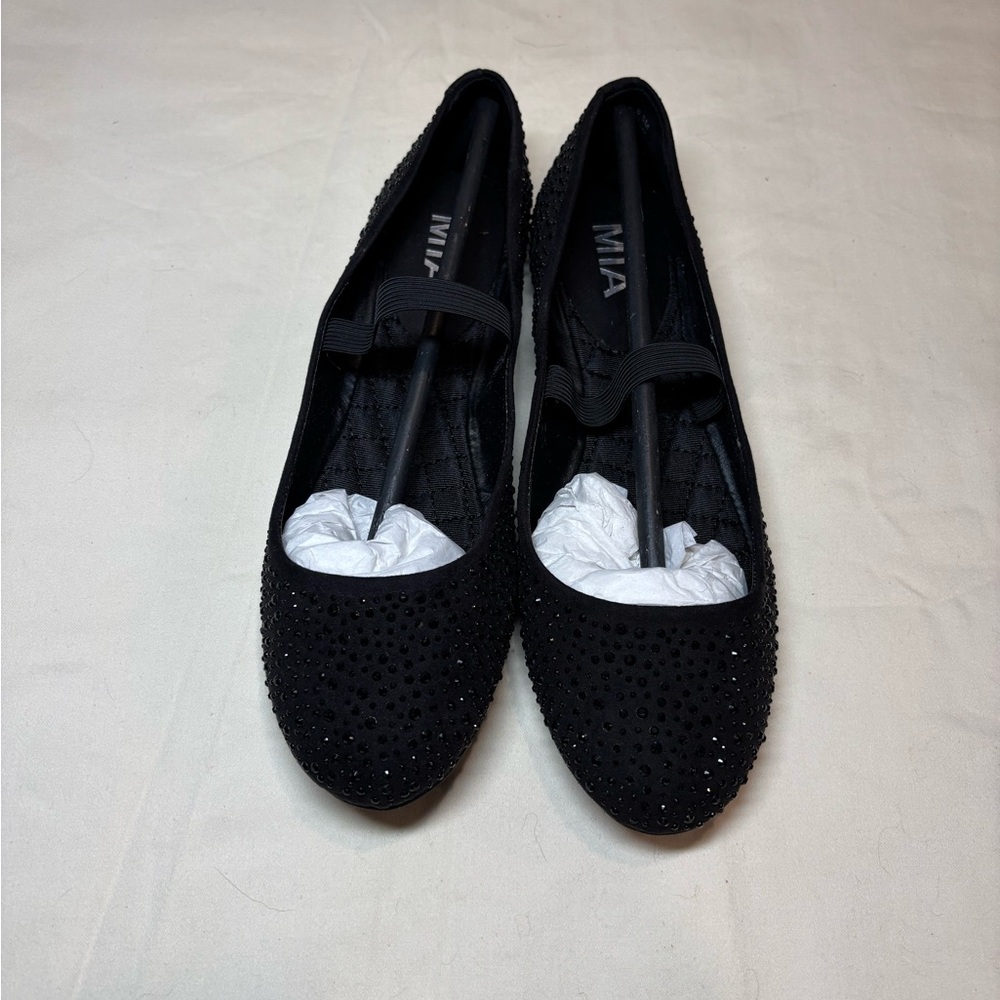 MIA black rhinestone ballet flat shoes parties dress up formal. NWT in box. 8.5 - Picture 2 of 12